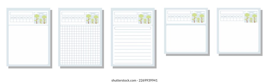 cute notepads, Planners bundle: daily, weekly, monthly planner, to-do list, goals, notes template. Blank memo pad page isolated on white. cute daily organizer paper sheet. cute vector illustration