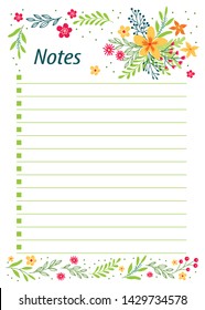 Cute notes with flowers vector illustrations. Template for party organization, greeting and journal cards, invitations, gifts decoration, stationery. - Vector