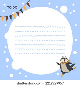 Cute notes with cute winter husky. Flat cartoon vector