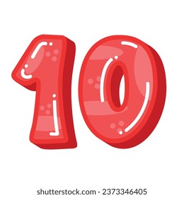 Cute number 10 symbol, red color number ten vector illustraiton