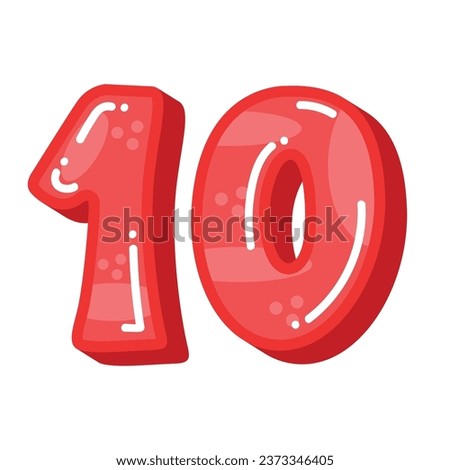 Cute number 10 symbol, red color number ten vector illustraiton