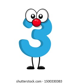 cute number 3 with eyes and legs in comic style.illustration for kids. cartoon style