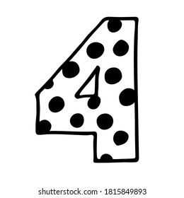 Cute Nr. 4. Hand ertrinkt Vektor vierter mit Polka Punkt. Design für 4 Jahre Baby, Baby Party Dekor, Logo, Aufkleber, Grußkarte, Shirt-Druck. Feierlichkeiten zum Geburtstag - Template