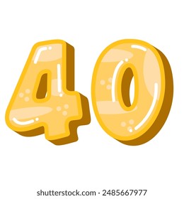 Lindo número 40 Ilustración vectorial de cuarenta, dibujos animados colorido número 40 cuarenta arte de Clip, número infantil divertido