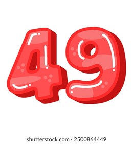 Cute number 49 forty nine, red color number 49 vector illustration