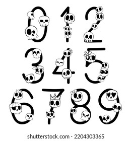 Cute number alphabet with Skull. Funny letter design for decoration. Vector Illustration about lettering.