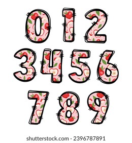 Cute Number with Apple Sweet Pattern on white background. Lovely letters design for decoration. Vector Illustration theme Fruit.