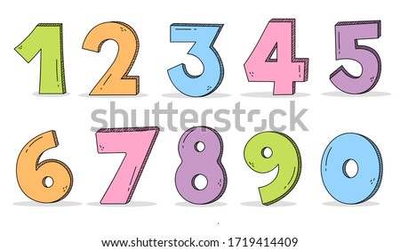 Cute Number Character zero one two three four five six seven eight nine cartoon doodle set