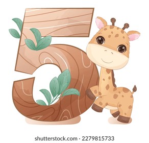 Cute number display with wild animals for nursery decoration