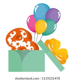 cute number eight in gift with balloons helium