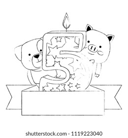 cute number five candle with dog and pig - Powered by Shutterstock - Get 15% off with code: PIKWIZARD15