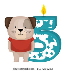 cute number five candle with dog character