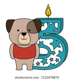 cute number five candle with dog character