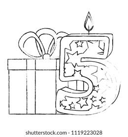 cute number five candle with gift