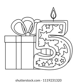 cute number five candle with gift