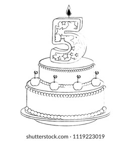 cute number five with sweet cake