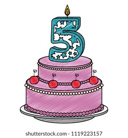 cute number five with sweet cake