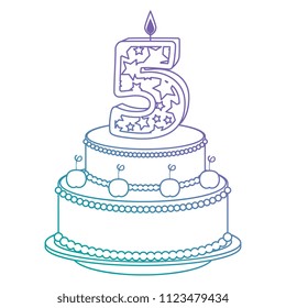 cute number five with sweet cake