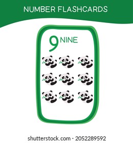 Cute number flashcards with animals set. Vector illustration. 