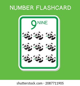 Cute number flashcards with animals set. English counting with animal theme. Math Poster for preschool. Vector illustration.