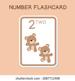 Tarjetas flashcards de número reducido con animales definidos. Cuento de inglés con tema animal. Afiche de matemáticas para el preescolar. Ilustración vectorial.