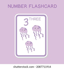 Tarjetas flashcards de número reducido con animales definidos. Cuento de inglés con tema animal. Afiche de matemáticas para el preescolar. Ilustración vectorial.
