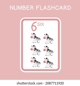 Cute number flashcards with animals set. English counting with animal theme. Math Poster for preschool. Vector illustration.