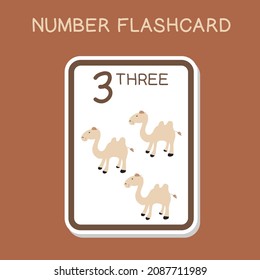 Cute number flashcards with animals set. English counting with animal theme. Math Poster for preschool. Vector illustration.