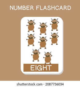 Die Zahl der Taschenkarten wird mit den Tieren festgelegt. Englisch zählt mit Tierthema. Mathe Poster für die Vorschulzeit. Vektorgrafik.