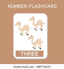 Cute number flashcards with animals set. English counting with animal theme. Math Poster for preschool. Vector illustration.