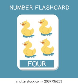 Cute number flashcards with animals set. English counting with animal theme. Math Poster for preschool. Vector illustration.