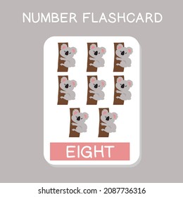 Cute number flashcards with animals set. English counting with animal theme. Math Poster for preschool. Vector illustration.