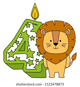 cute number four candle with lion
