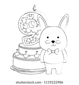 cute number nine candle with rabbit and cake