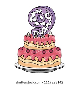 cute number nine candle with sweet cake