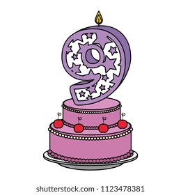 cute number nine candle with sweet cake