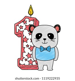 cute number one candle with cute panda bear