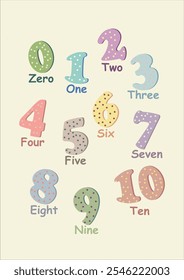 Cute Number Set For Kid Education. Vector Illustration Element Printable.