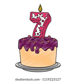 cute number seven candle with sweet cake