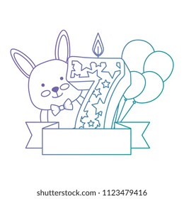 cute number seven with with rabbit and balloons helium