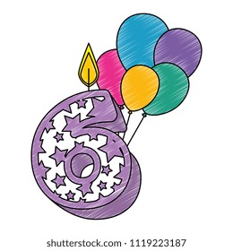 cute number six candle with balloons helium