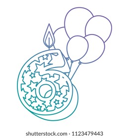 cute number six candle with balloons helium