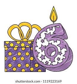 cute number six with gift