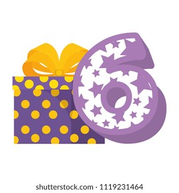 cute number six with gift