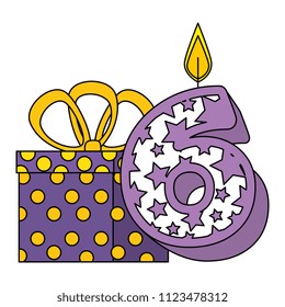 cute number six with gift