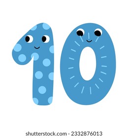 El número 10 para los niños. Números inclinados para preescolar. Doodle número 10 en estilo caricatura. Ilustración del vector