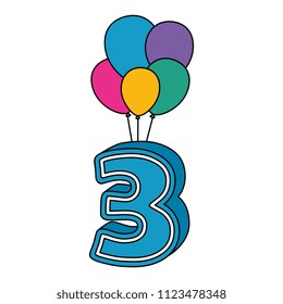 cute number three with balloons helium