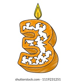 cute number three candle with stars pattern