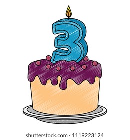 cute number three candle with sweet cake