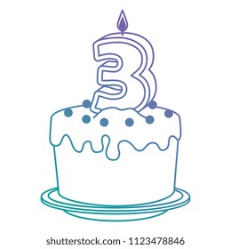 cute number three candle with sweet cake